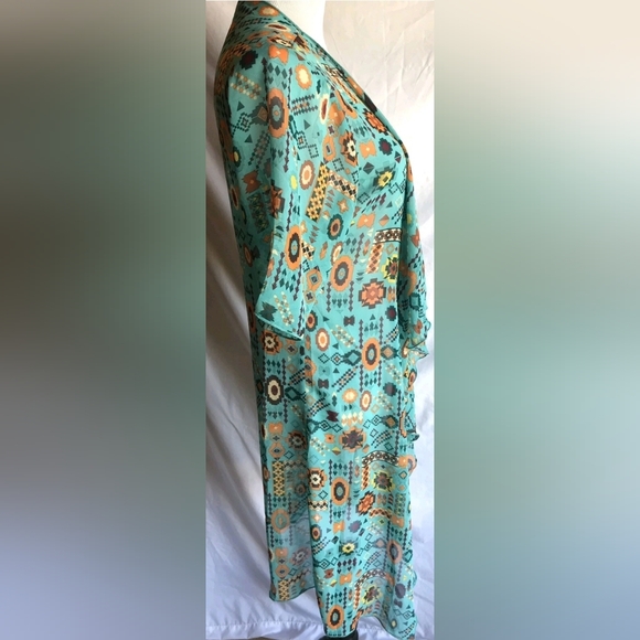 Lularoe Shirley Sheer Teal Multi-Colored Aztec Pattern SZ S UNICORN BeAuTiFuL - Picture 2 of 13